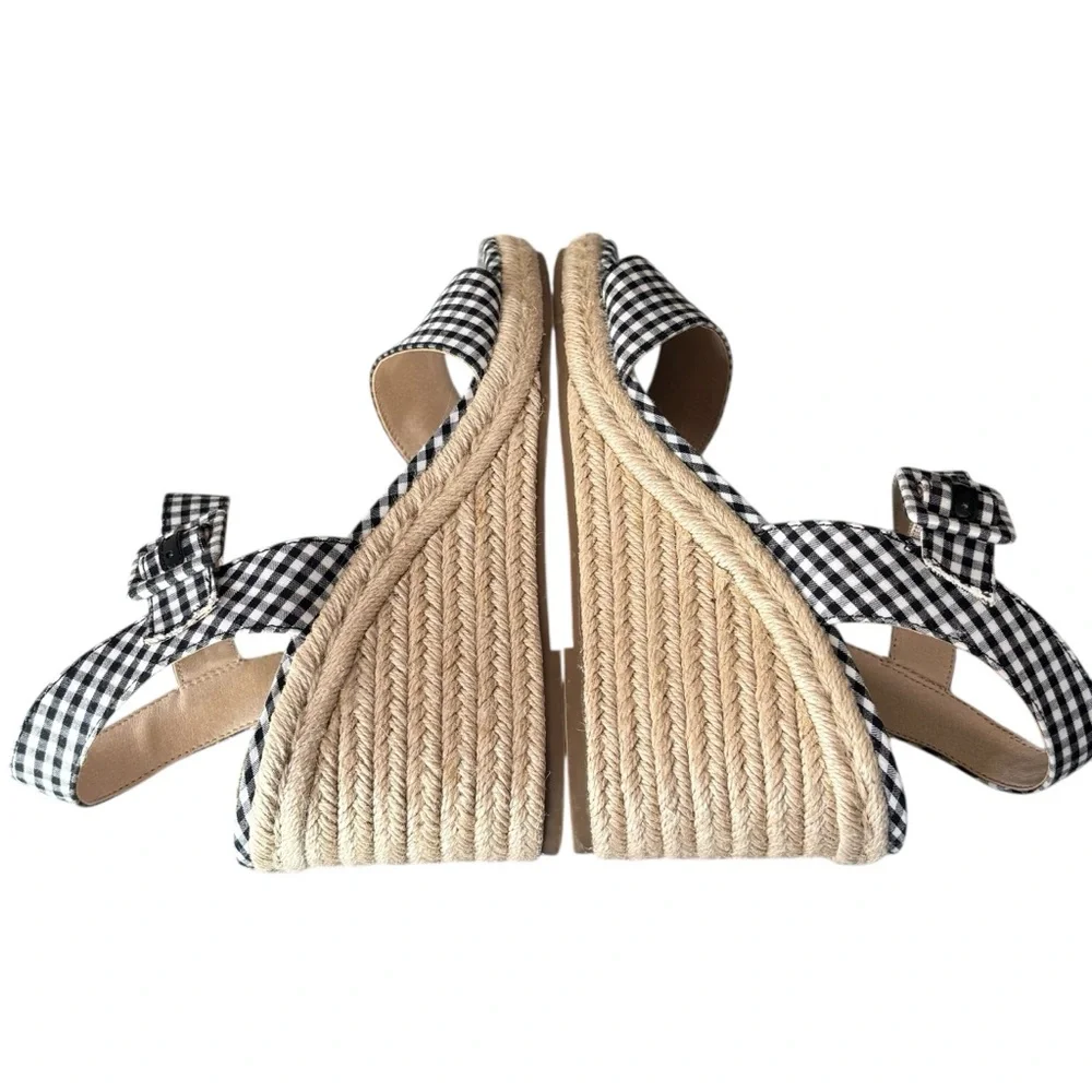 LIFESTRIDE - TANGO - SZ 10 CRISP BLACK & WHITE CHECK ESPADRILLE WEDGE SANDAL‎ S5